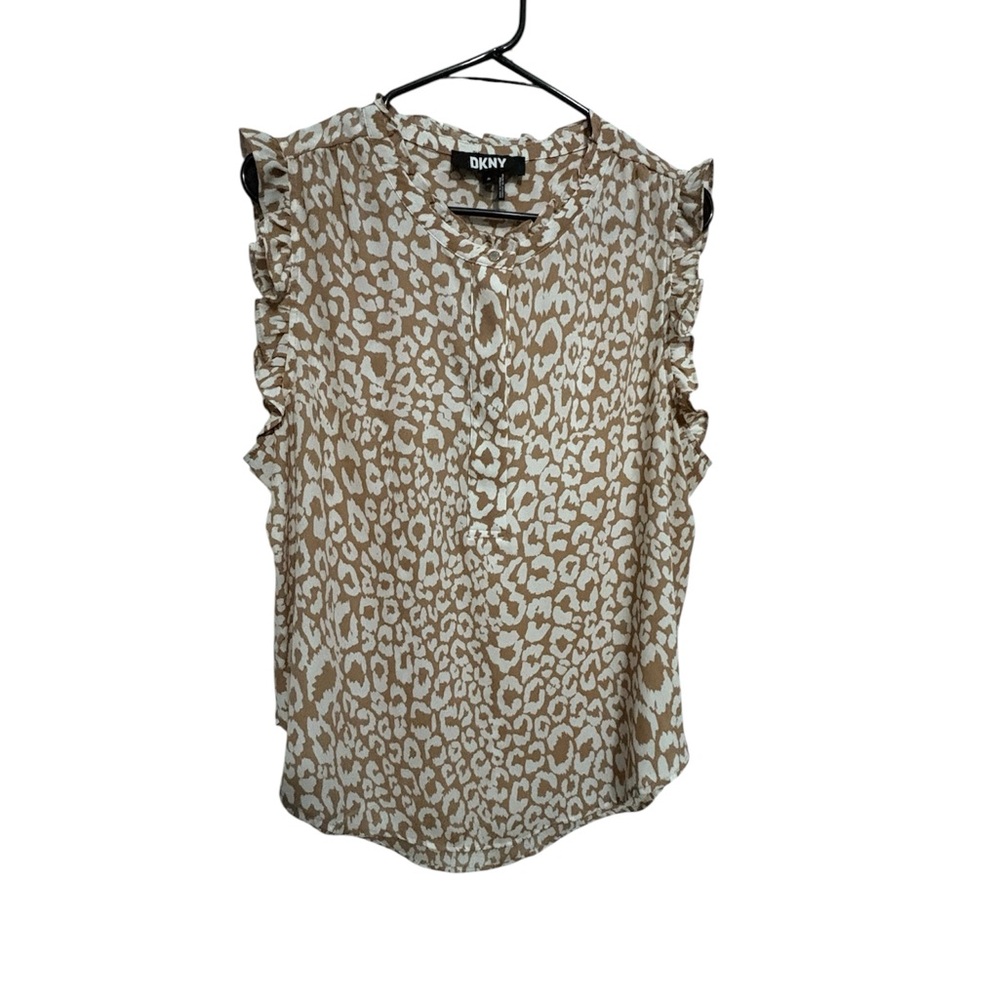 DKNY Cream Sleeveless Ruffled Blouse